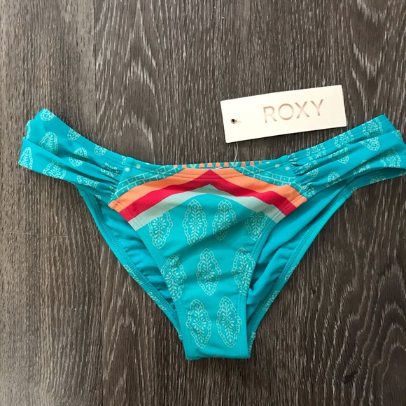 Roxy Swim Nwt Roxy Teal Print Base Girl Bikini Bottom M Poshmark